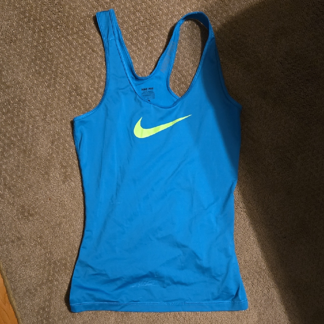 Nike Women's Bright Blue Tank Top With Yellow Logo